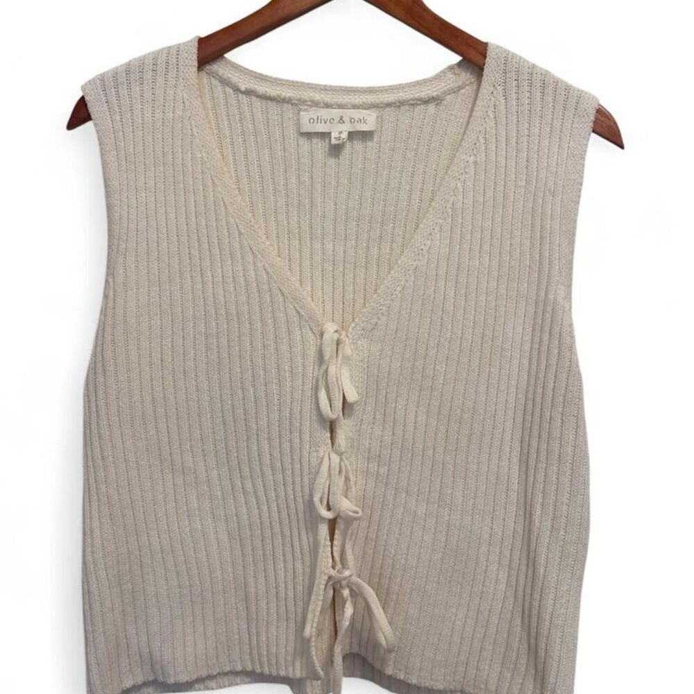 Olive & Oak Cream Ribbed Tie-Front Knit Top / Size XL